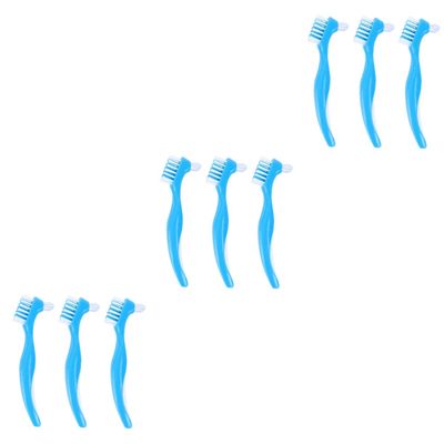 Beavorty 9pcs Tooth Brush Head Cleaning Brush for False Teeth Double Sided Non-Slip Handle for Home Use