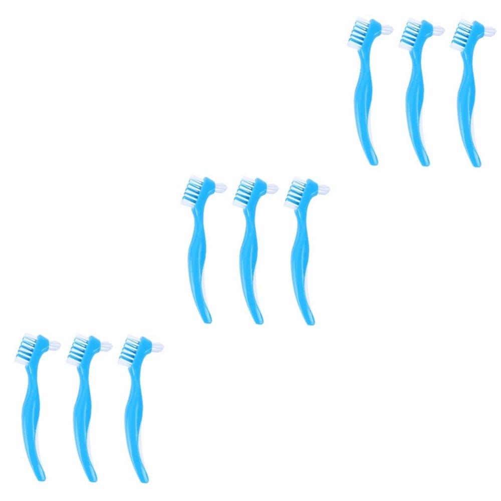 Beavorty 9pcs Tooth Brush Head Cleaning Brush for False Teeth Double Sided Non-Slip Handle for Home Use