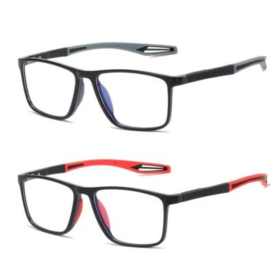2 Pack Reading Glasses for Men, Sports Ultra-Light Blue Light Blocking Readers (Red+Gray, 3, x)