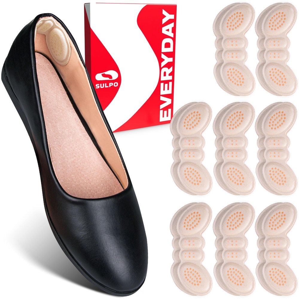 SULPO heel cushion pads - 8 pairs heel grips for women and mens shoes - for too big shoes - heel shoe repair - heel protectors for stiletto shoes