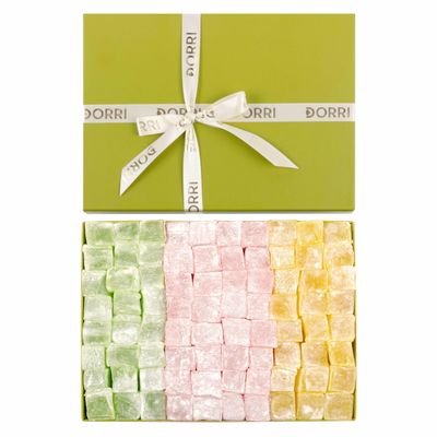 Dorri - Assorted Turkish Delight (Lemon/Mint/Rose) 1kg | Turkish Delight Gift Set, Rose, Lemon & Mint, Premium Quality Lokum, Gluten Free, Vegan