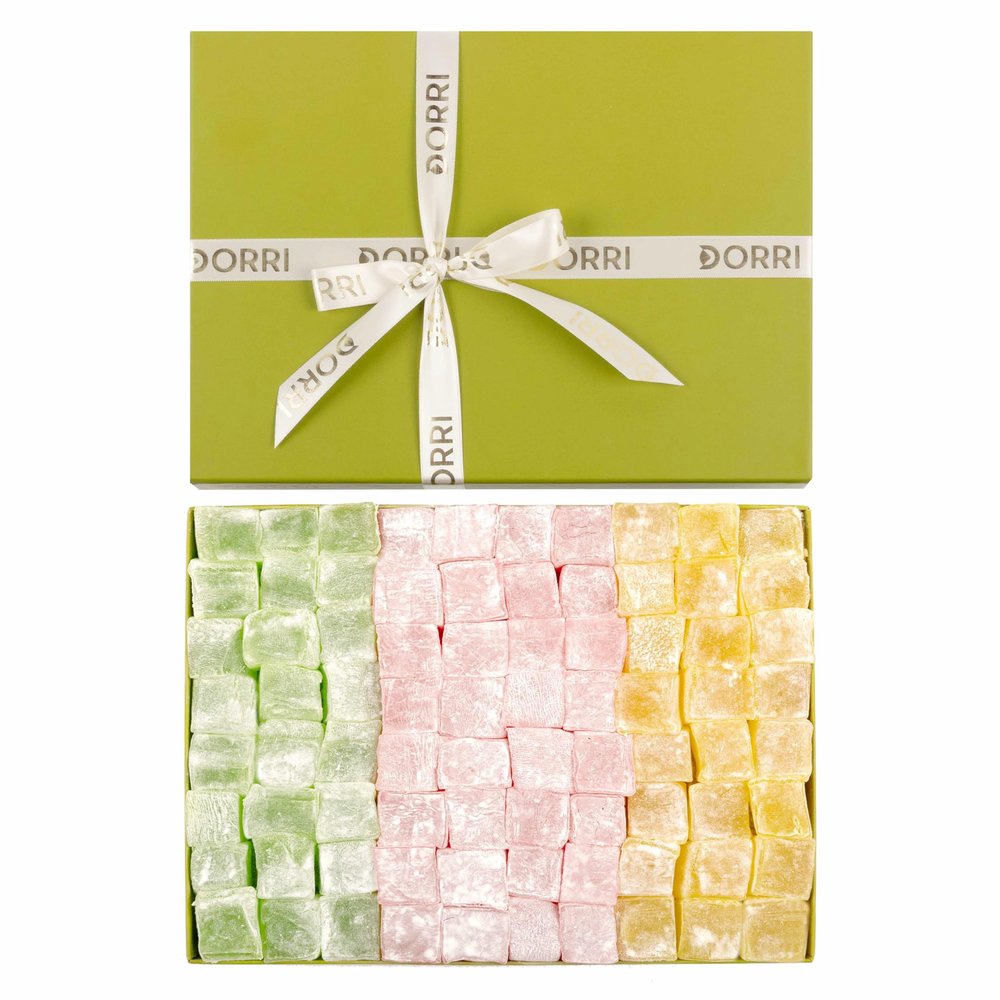 Dorri - Assorted Turkish Delight (Lemon/Mint/Rose) 1kg | Turkish Delight Gift Set, Rose, Lemon & Mint, Premium Quality Lokum, Gluten Free, Vegan