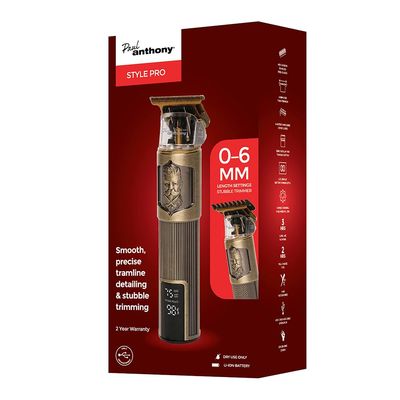 Paul Anthony 'Style Pro' USB-C Lithium Tramline Detailing & Stubble T-Bar Trimmer with LCD Display, Zero mm Cutting and 4 Combs 1mm - 6mm - H5136A