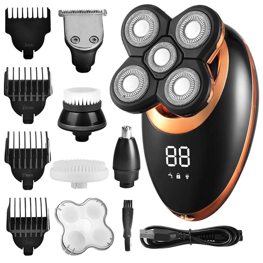 Electric Razor for Men, 5 in 1 Electric Shaver for Men Beard Hair Trimmer Electric Razor 5D Floating Five Blade Heads Electric Nose Hair Trimmer LCD Display