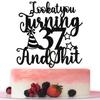 Happy 37th Birthday Cake Topper, 37th Birthday Cake Decor, Cheers to 37 Years, Hello 37, 37th Birthday Anniversary Party Decorations, Black Glitter view 1