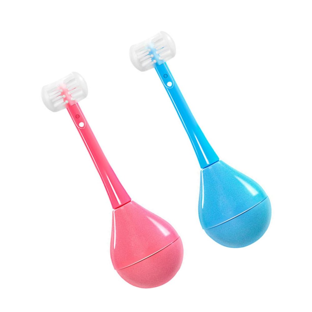 minkissy 2pcs Cartoon Tumbler Design Toothbrush Set for Kids Soft Bristle Manual Toothbrushes in Pink and Blue for Gentle Teeth Cleaning and Fun Oral Care