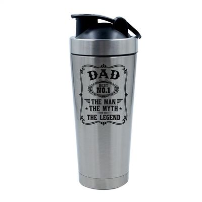 Getagift Best Dad Gift, The Man The Myth The Legend, Father's Day Gift, 500ml Aluminium Shaker Bottle for Supplement Shakes - Easy Clean, Durable Cup. (Silver)