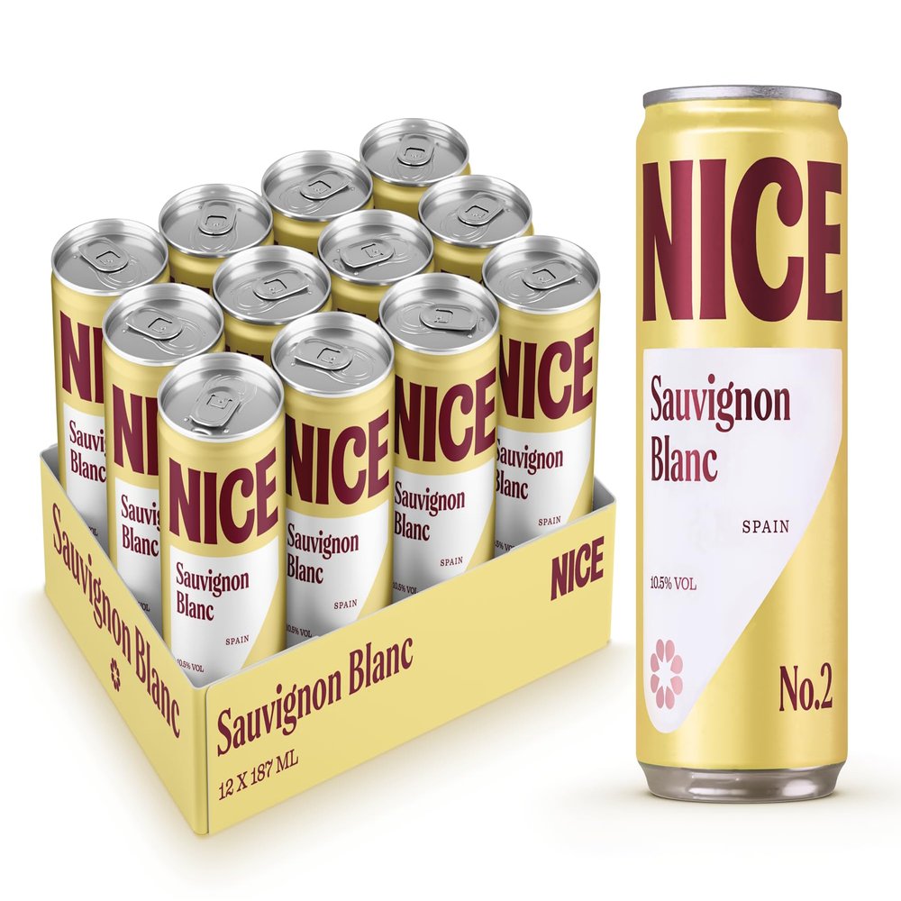 Nice Sauvignon Blanc, Spanish Wine in a Can, Dry, Crisp, Peachy White Wine from La Mancha, Always Good to Go, 12 x 187ml Canned Wine