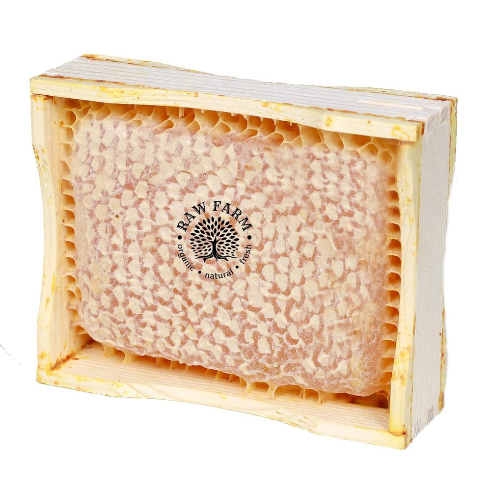 Raw Farm - Organic Raw Wildflowers Honeycomb in Wood Frame, Directly from the bee hive 250 g