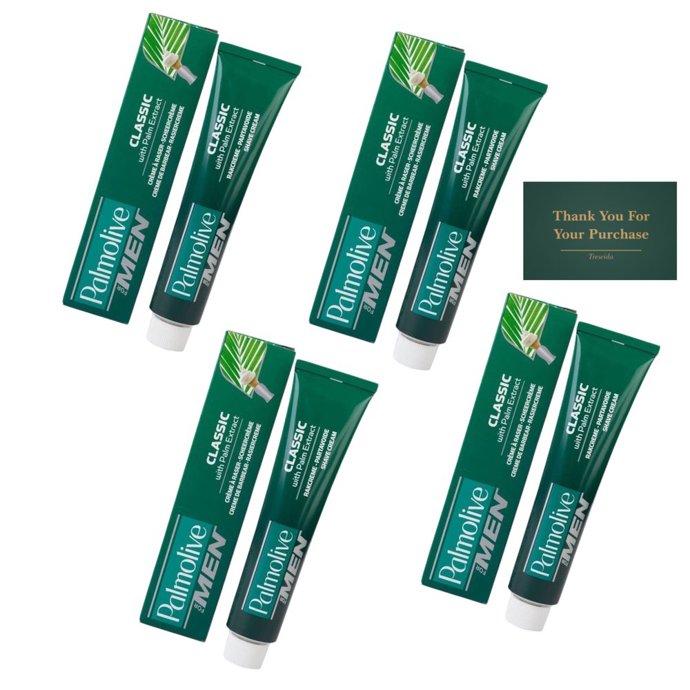 4 Pack - Palmolive Mens Shaving Cream Classic 100ml With Palm Extract - Total 400ml Shave cream- With Treseida Thank You Card