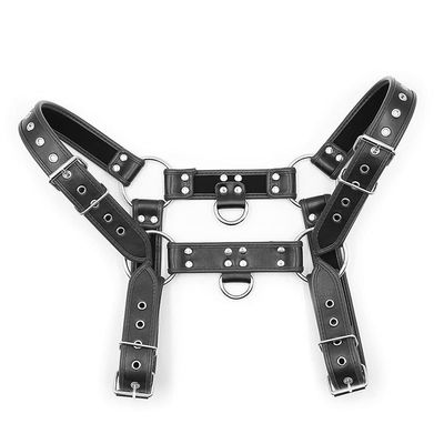 Aendu Adjustable Leather Body Chest Half Harness for Men, Black-2, Universal size