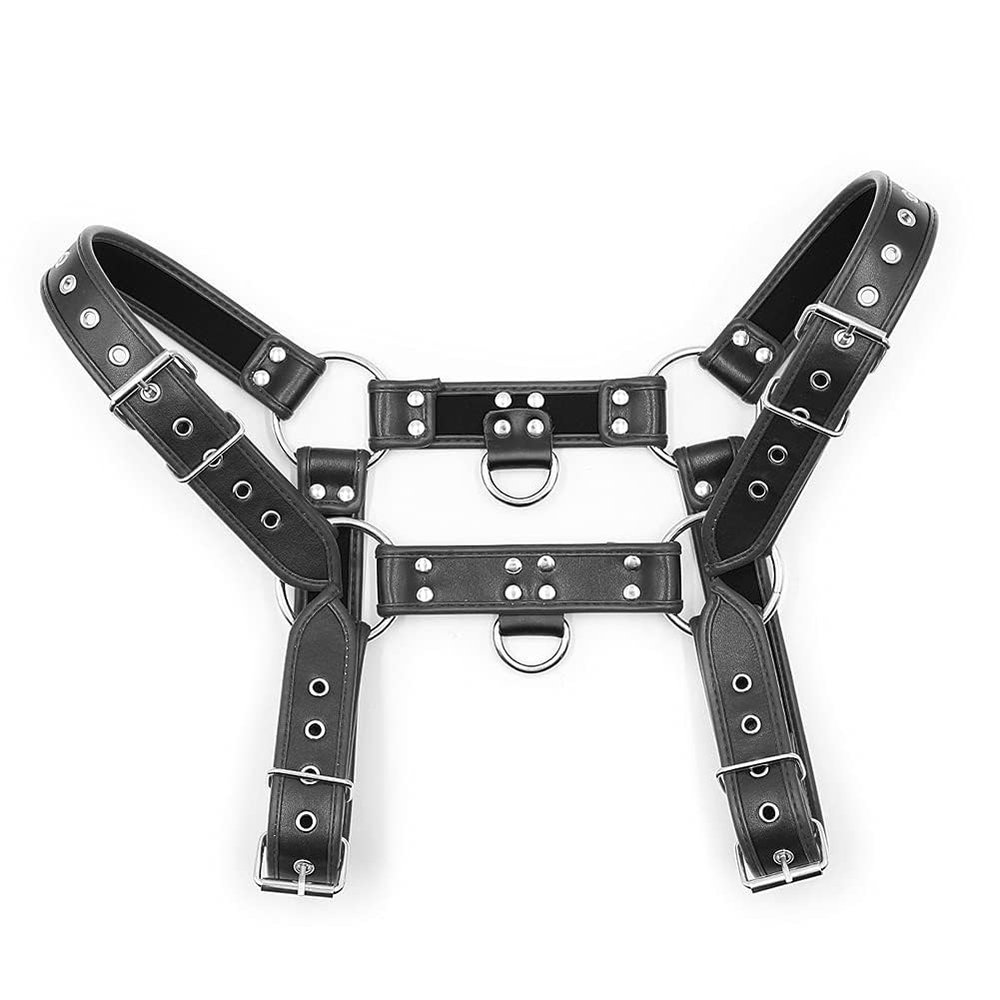 Aendu Adjustable Leather Body Chest Half Harness for Men, Black-2, Universal size
