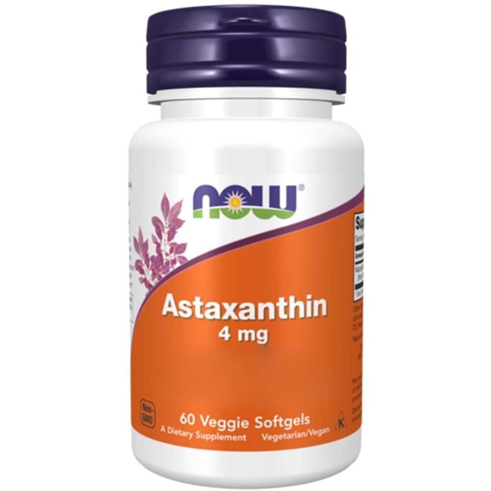 Now Foods, Astaxanthin, 4mg, 1200mg, from Haematococcus pluvialis, 60 Softgels, SOYA-Free, Gluten-Free, GMO-Free