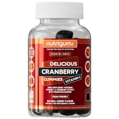 Cranberry & Vitamin C Gummy | High Strength | Cranberry Extract 9000mg (25% Proanthocyanidins) + Vitamin C 80mg | Cherry Flavour | 60 Vegan Gummies | Antioxidants & Urinary Tract Support by NUTRIGUMS