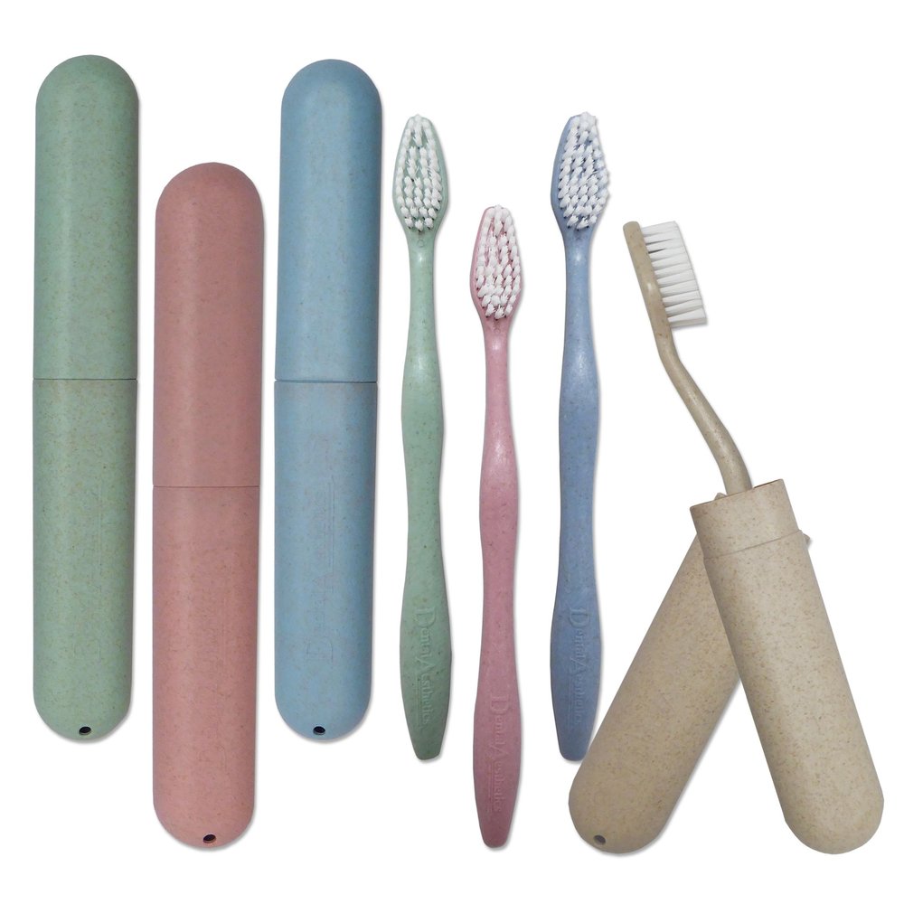 Dental Aesthetics 4 x Toothbrush Cases & 4 Adult Toothbrushes ~ Family Bulk Pack
