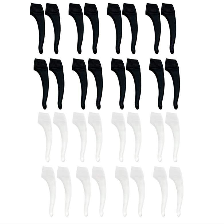 Aliotech 16 Pairs of Soft Silicone Eyewear Ear Hook Eyewear Retainers Silicone Non-slip Sleeve Eyewear Ear Hook Eyewear Sunglasses Reading Glasses Holder(Open diameter size: 5 * 2MM), Black+clear,
