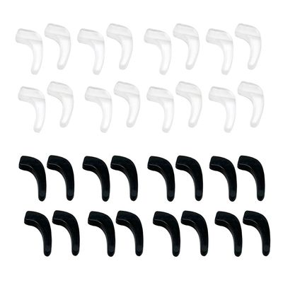 Aliotech 16 Pairs of Soft Silicone Eyewear Ear Hook Eyewear Retainers Silicone Non-slip Sleeve Eyewear Ear Hook Eyewear Sunglasses Reading Glasses Holder(Open diameter size:4MM*1.8MM), Black+clear,