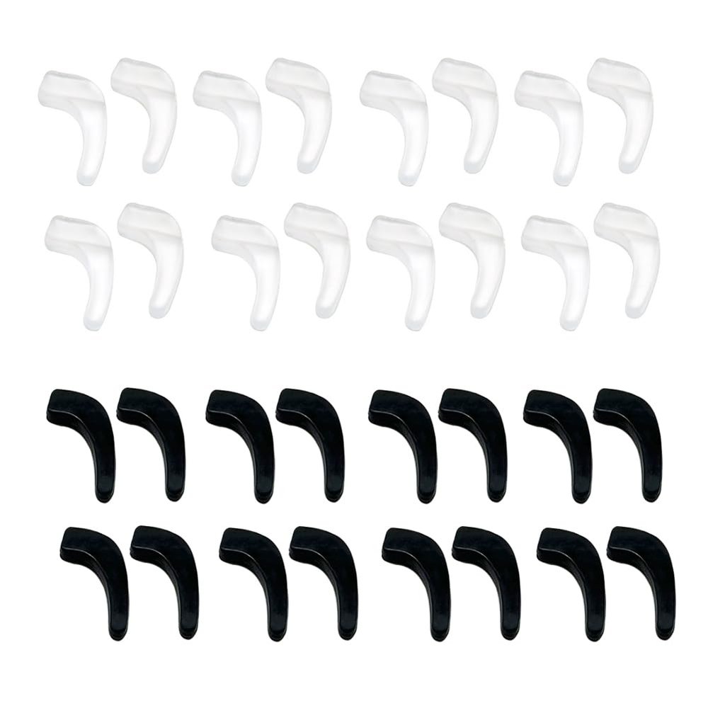Aliotech 16 Pairs of Soft Silicone Eyewear Ear Hook Eyewear Retainers Silicone Non-slip Sleeve Eyewear Ear Hook Eyewear Sunglasses Reading Glasses Holder(Open diameter size:4MM*1.8MM), Black+clear,