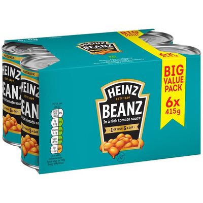 Heinnz Beanz Family Pack - 6 x 415g - Each Serving Counts As 1 Of Your 5 a Day Making Them The Perfect Snack Or Accompaniment To Your Meal.