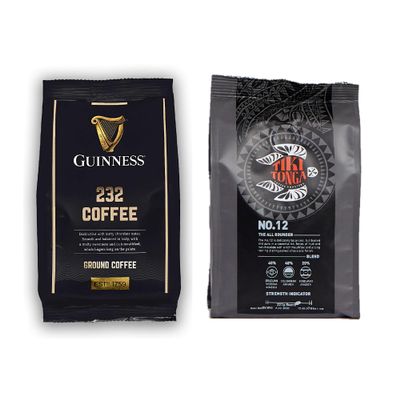 Guinness Coffee '232' Brew & Tiki Tonga #12 'The All Rounder' - Filter/Ground Coffee 227g - Roasted in UK - Ultimate Taster Pack (2 items)