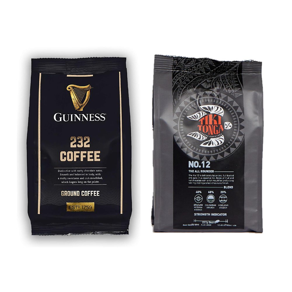 Guinness Coffee '232' Brew & Tiki Tonga #12 'The All Rounder' - Filter/Ground Coffee 227g - Roasted in UK - Ultimate Taster Pack (2 items)