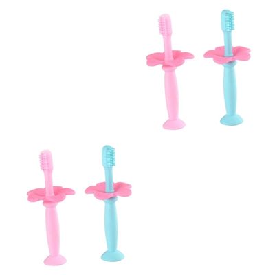 minkissy 4pcs Silicone Toothbrush for Boy Girl Boys and Girls Protective Baffle Training Toothbrush Bristles for Oral Care for First Brushing Experience
