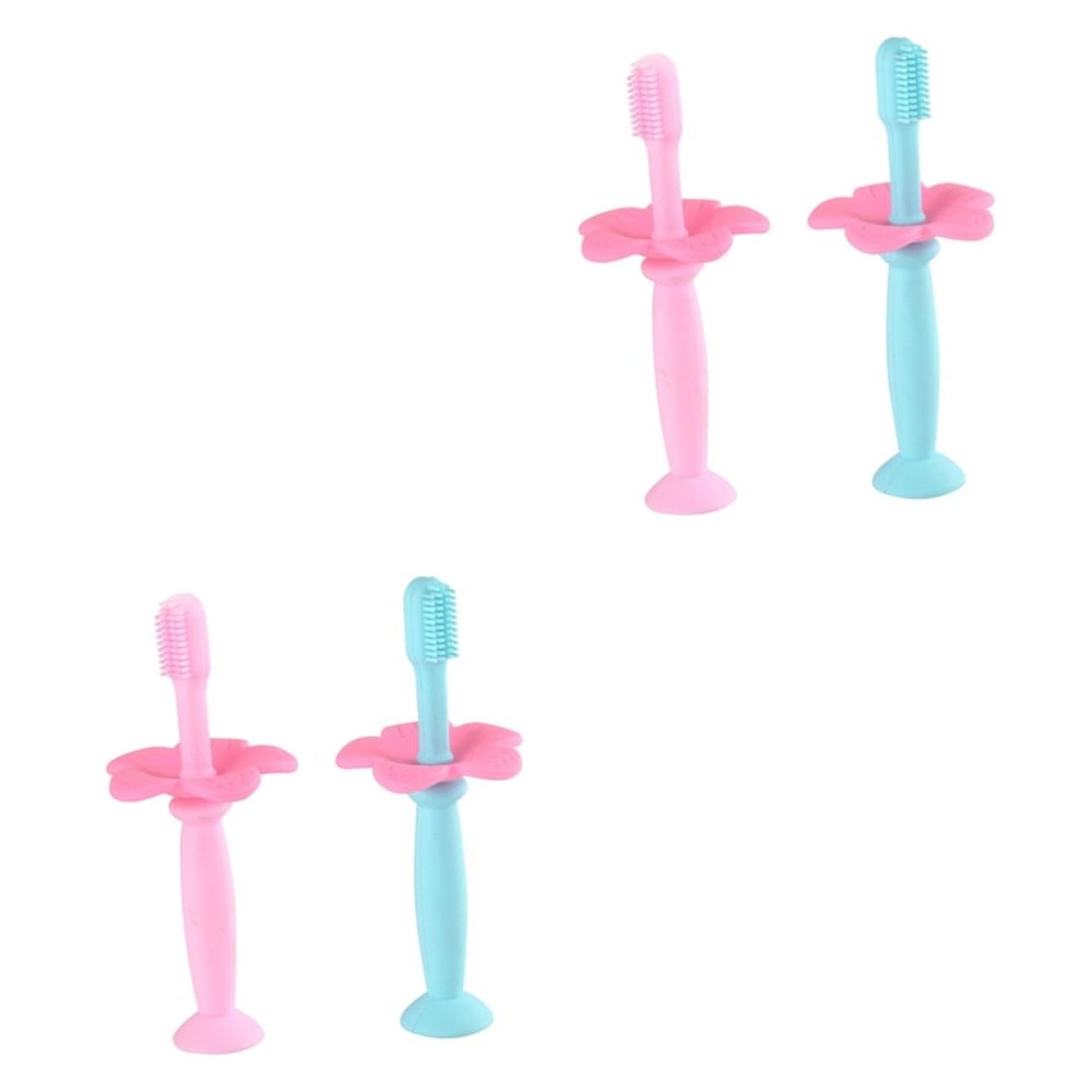 minkissy 4pcs Silicone Toothbrush for Boy Girl Boys and Girls Protective Baffle Training Toothbrush Bristles for Oral Care for First Brushing Experience