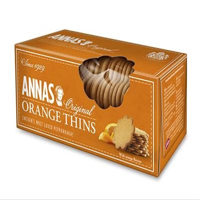 Annas Orange Thins - Classic Orange Cookies - Rich & Delicious - Perfect Food Gift for Biscuit Lovers - Sweden's Most loved pepparkakor (6 Packets)