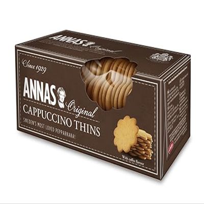 Annas Cappucino Thins - Classic Cappucino Cookies - Rich & Delicious - Perfect Food Gift for Biscuit Lovers - Seweden's Most loved pepparkakor (6 Packets)