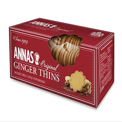 Annas Ginger Thins - Classic Ginger Cookies - Rich & Delicious - Perfect Food Gift for Biscuit Lovers - Sweden's Most loved pepparkakor (12 Packets)
