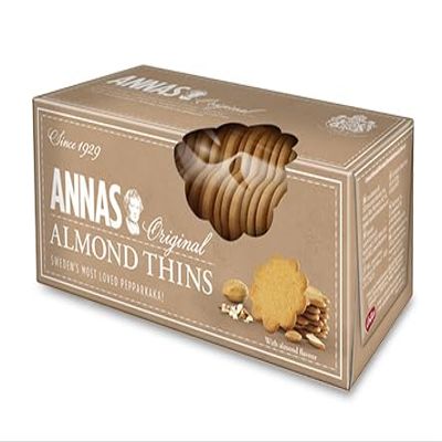 Annas Almond Thins - Classic Almond Cookies - Rich & Delicious - Perfect Food Gift for Biscuit Lovers - Seweden's Most loved pepparkakor (12 Packets)