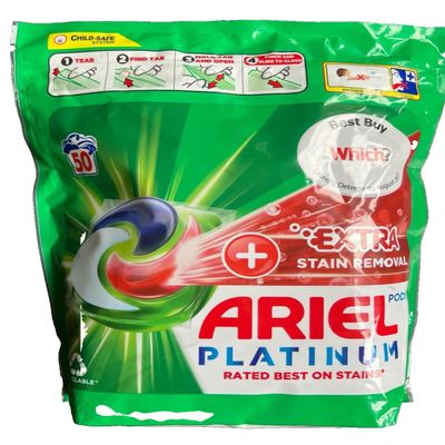 Ariel Platinum Plus Extra Stain Removal Pods, 50 Pods