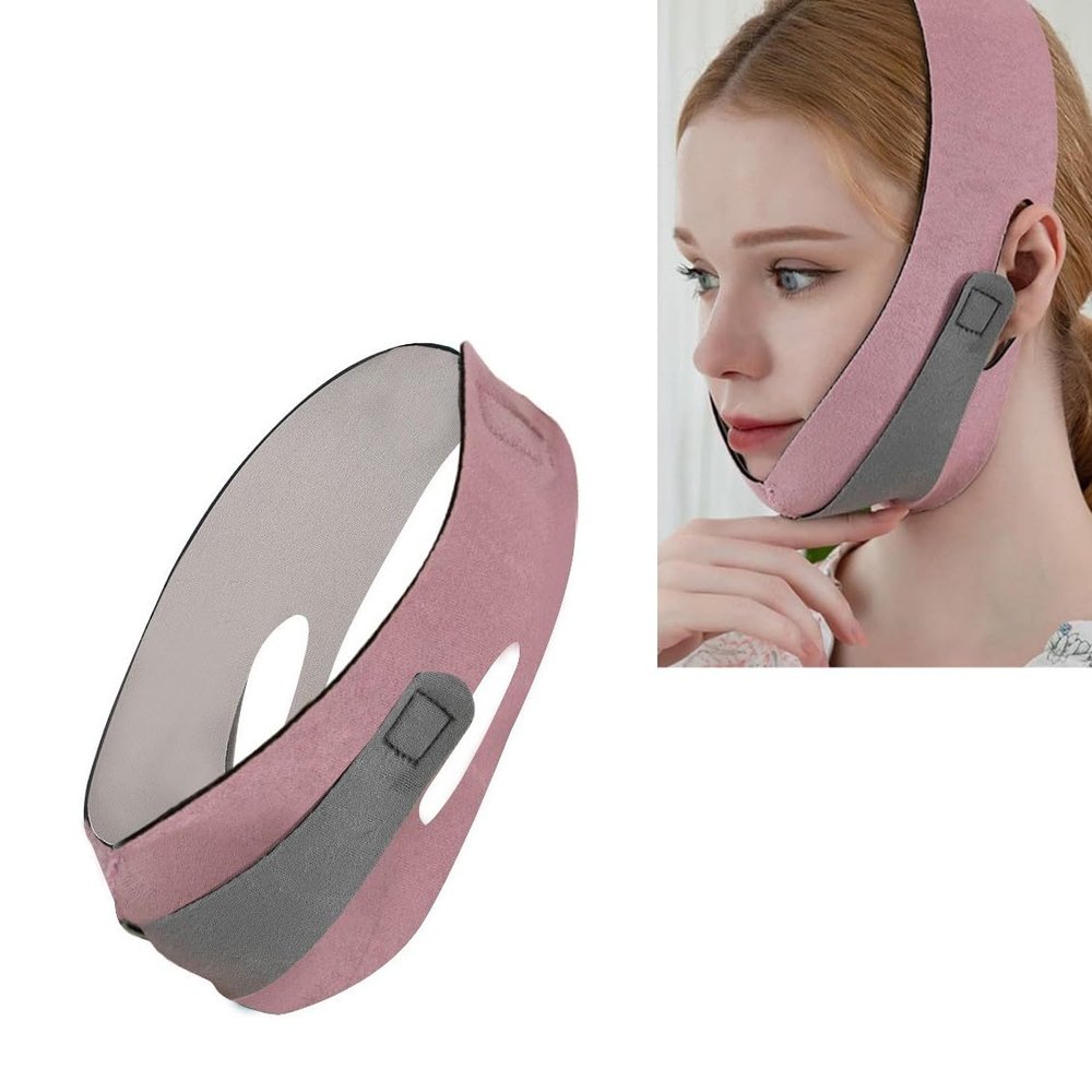Face Slimming Cheek Mask for Women & Men Tighten and Sculpt Lower Jaw Support V Line Face Jaw and Chin Support Strap Breathable Material (Pink)