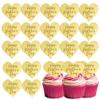 25Pcs Happy Mothers Day Cupcake Topper Acrylic Mirror Disc Heart Cake Engraved Cake Topper Cupcake Decorations for Mother's Day (Gold) view 1