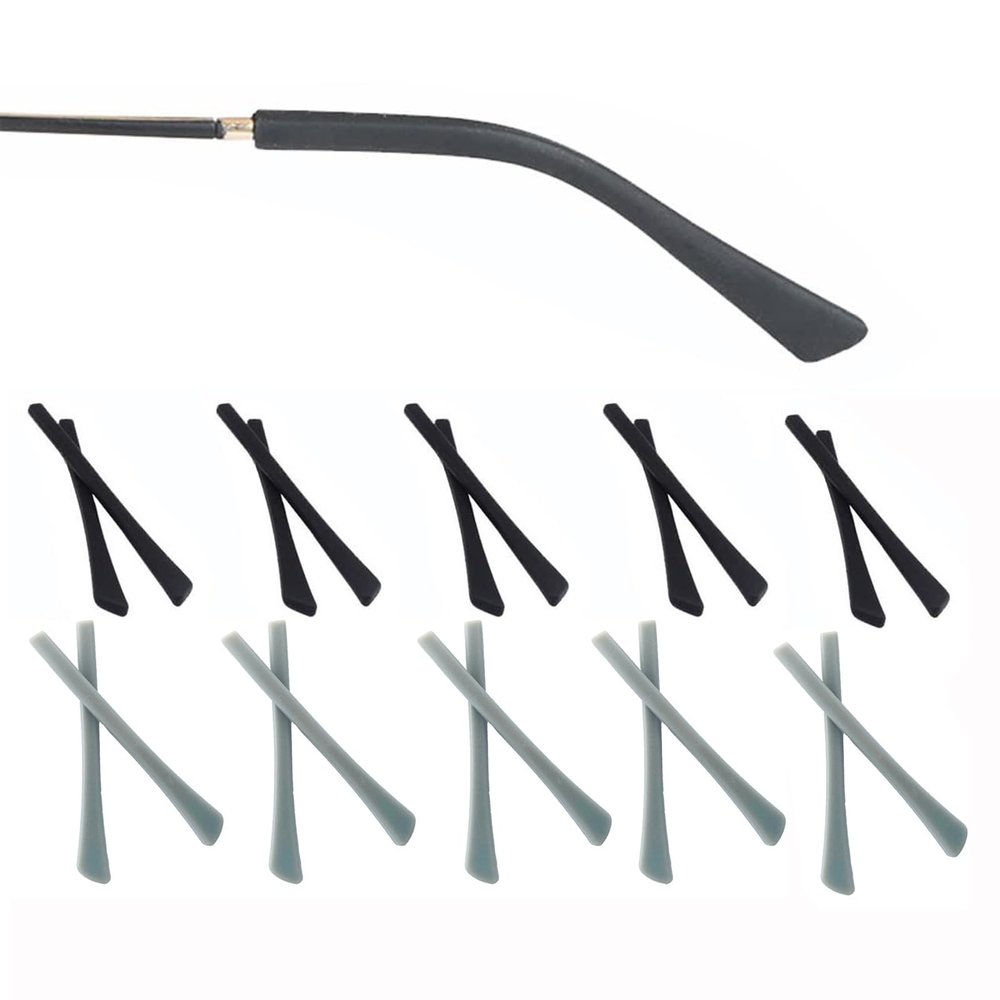 10 Pairs Eyeglasses Replacement Temples, Comfortable Eyeglass End Tips Ear Sock Pieces, Silicone Tube Sleeve End Tips for Thin Metal Eyeglass Legs(Black/Grey)