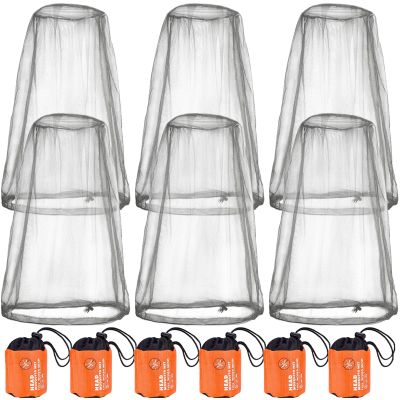 6 Pack Gray Mosquito Covers Wearable Head Net Face Mesh Protecting Net Mosquito Fly Insects Bugs Preventing for Outdoor Hiking Camping Fishing