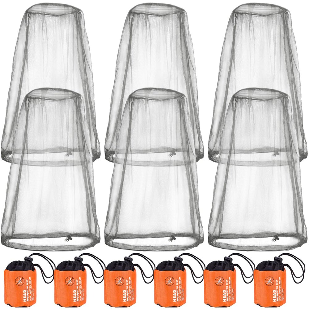 6 Pack Gray Mosquito Covers Wearable Head Net Face Mesh Protecting Net Mosquito Fly Insects Bugs Preventing for Outdoor Hiking Camping Fishing
