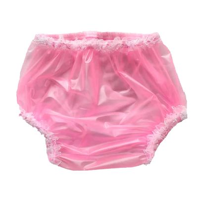 TOVCHEI Adult Pull on PVC Plastic Pants, Soft Panties, Quiet And Form Fitting Incontinence Waterproof Reusable Diaper Covers,Pink,L