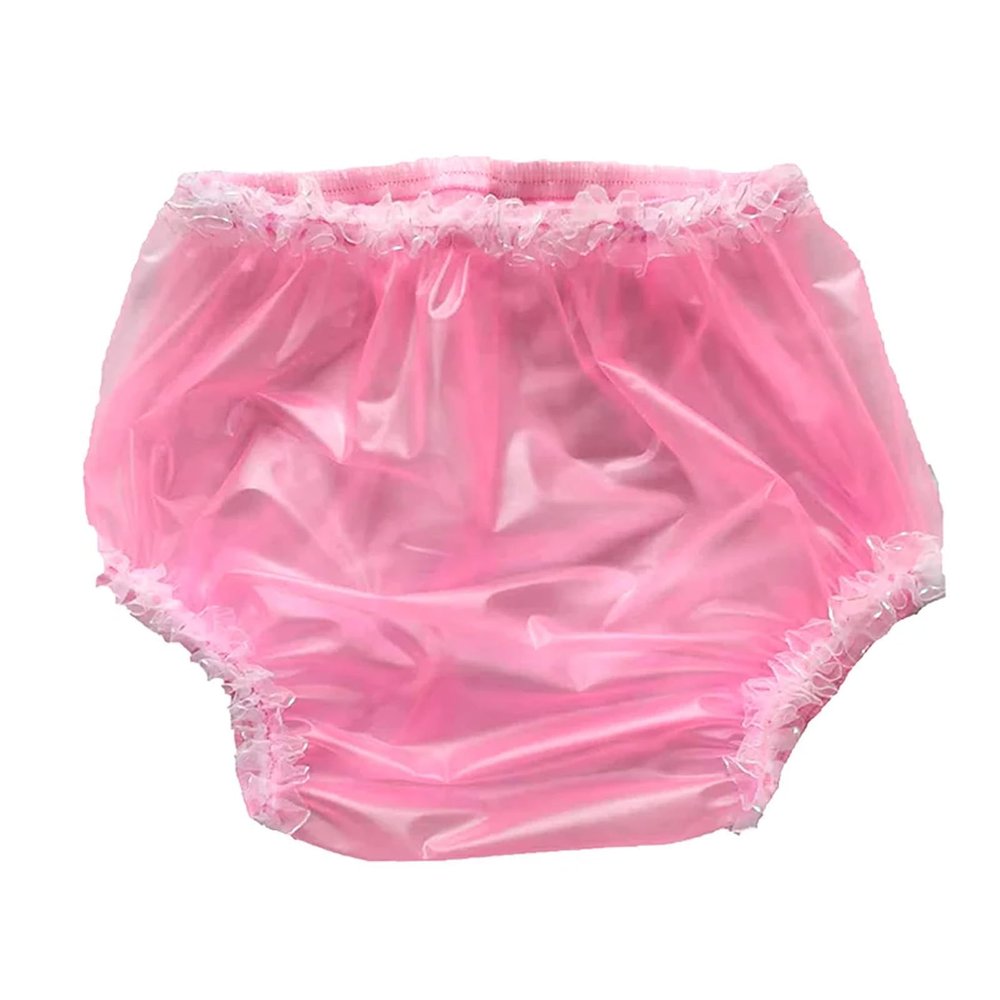 TOVCHEI Adult Pull on PVC Plastic Pants, Soft Panties, Quiet And Form Fitting Incontinence Waterproof Reusable Diaper Covers,Pink,L