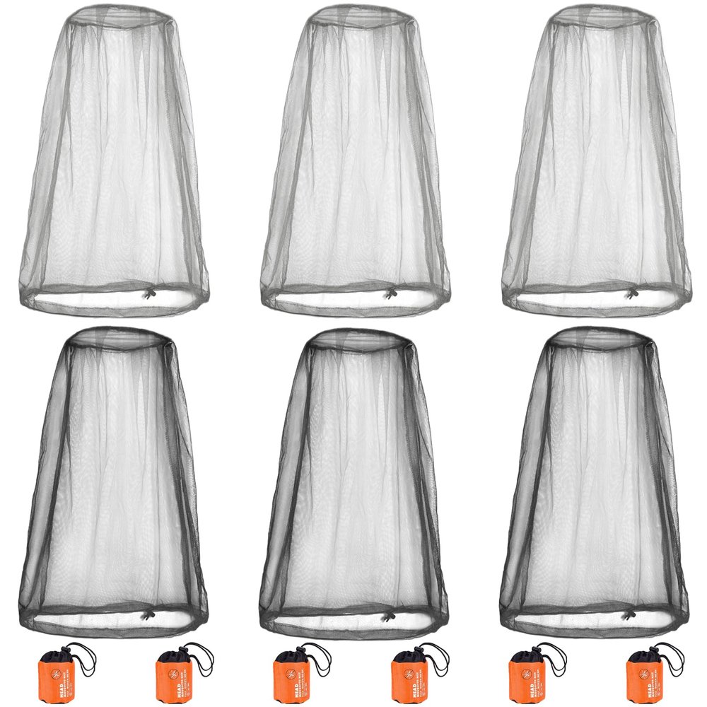 6 Pack Gray & Black Mosquito Covers Wearable Head Net Face Mesh Protecting Net Mosquito Fly Insects Bugs Preventing for Outdoor Hiking Camping Fishing