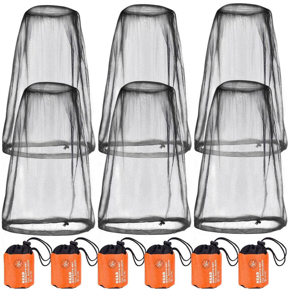 6 Packk Mosquito Covers Wearable Head Net Face Mesh Protecting Net Mosquito Fly Insects Bugs Preventing for Outdoor, Black, Regular size