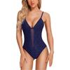 QIUXWJSX Women's Lace Bodysuit Sexy Lingerie Naughty Hot Deep V One Piece Teddy Lingerie Snap Crotch Underwear transparent/D/M view 1
