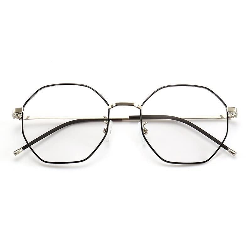 PARWANA Unbreakable Polygon Reading Glasses Retro Anti Blue Light Eyewear Computer Readers Anti Eyestrain Flat Light Mirror (Color : C1, Size : +250)