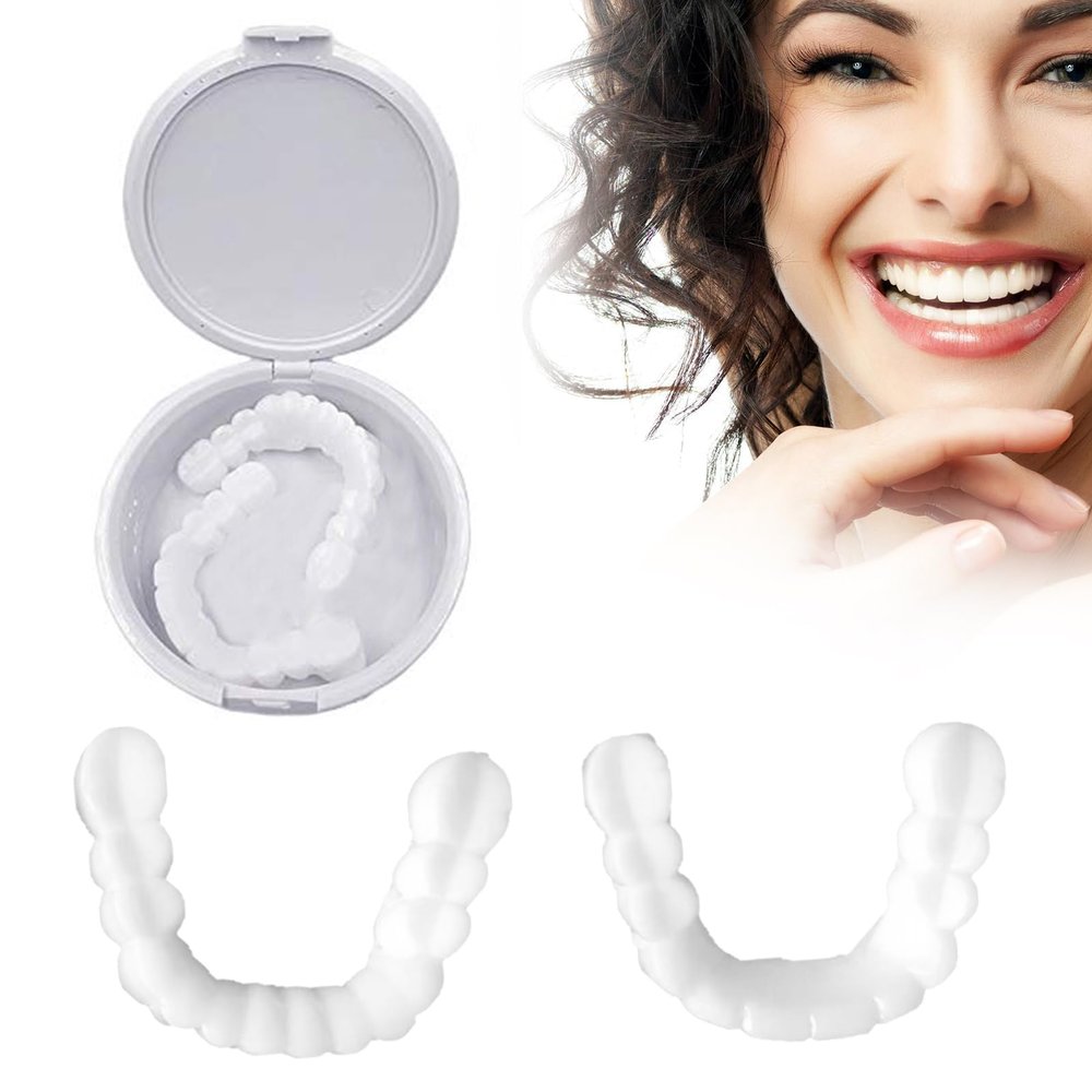 2 Pairs Instant Veneers Dentures-Cosmetic Teeth for A Stunning, Temporary Tooth Filling Solution, Snap-On Dentures Realistic Dental Veneers for Man and Women