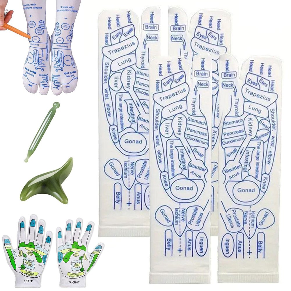Reflexology Socks with Massage Tool, Reflexology Socks, Acupressure Socks, Reflexology Socks and Gloves with Trigger Point Massage Tool Foot Pain Relief for Unisex (2Pairs-Men)