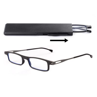 OKH Blue Light Blocking Ultra Thin Lightweight Reading Glasses Women Men Anti Eyestrain Compact Readers with Portable Stretchable Flat Case Black +2.0