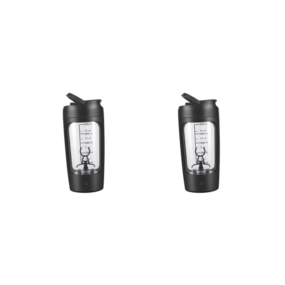 Adoorniequea 2 set Electric Protein Shaker Bottle Portable Mixer Cup for Milk Milkshakes Coffee black, 20x9.2x9.2 cm