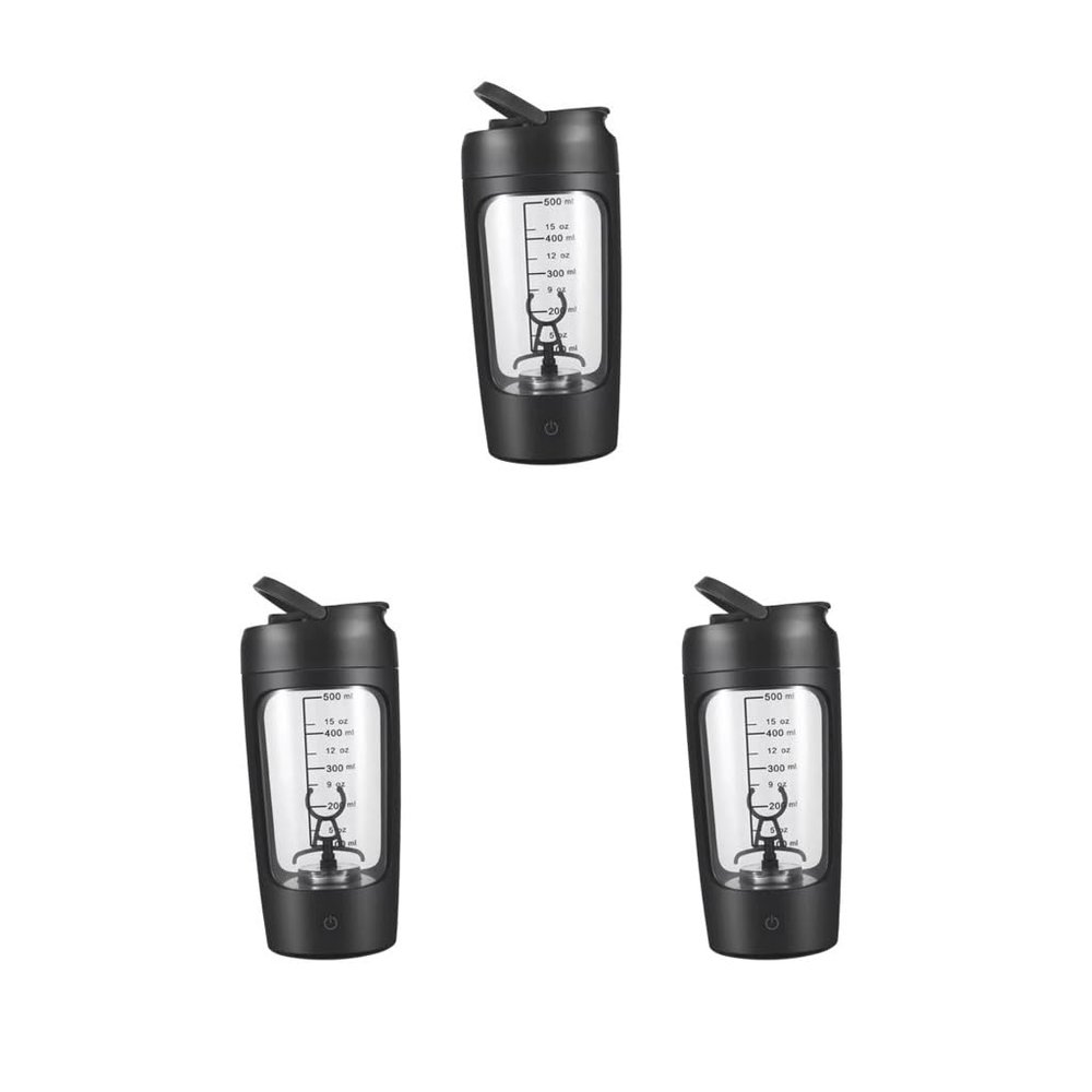 Adoorniequea 3 set Electric Protein Shaker Bottle Portable Mixer Cup for Milk Milkshakes Coffee black, 20x9.2x9.2 cm