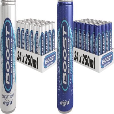 Boost Energy Drink, 250ml x 48 pack, (24 x Original Zero Sugar and 24 x Original) - Vegan Friendly Great Tasting Energy Boost, Only 50 kcals per can