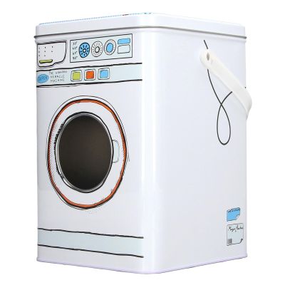 Pwshymi Large Capacity Washing Machine Shape Laundry Detergent Container, Iron Material, with Perspective Window for Storage
